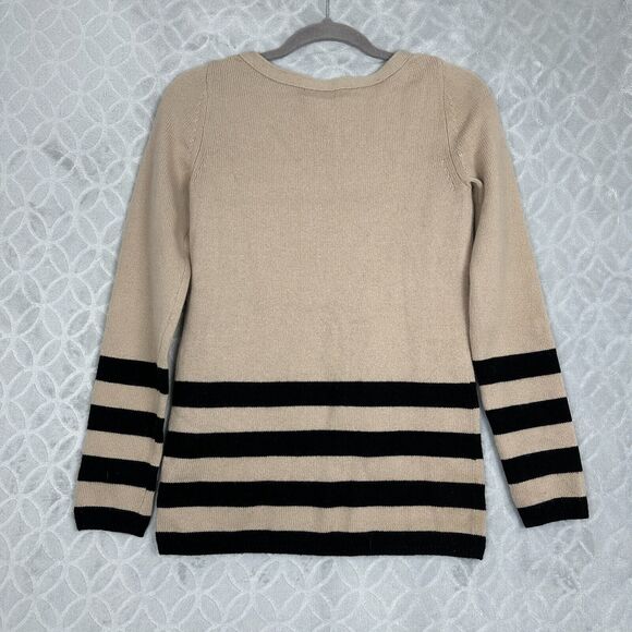 Banana Republic Sweater Women Small Tan Black Wool Cashmere Minimalist Old Money - Picture 4 of 11